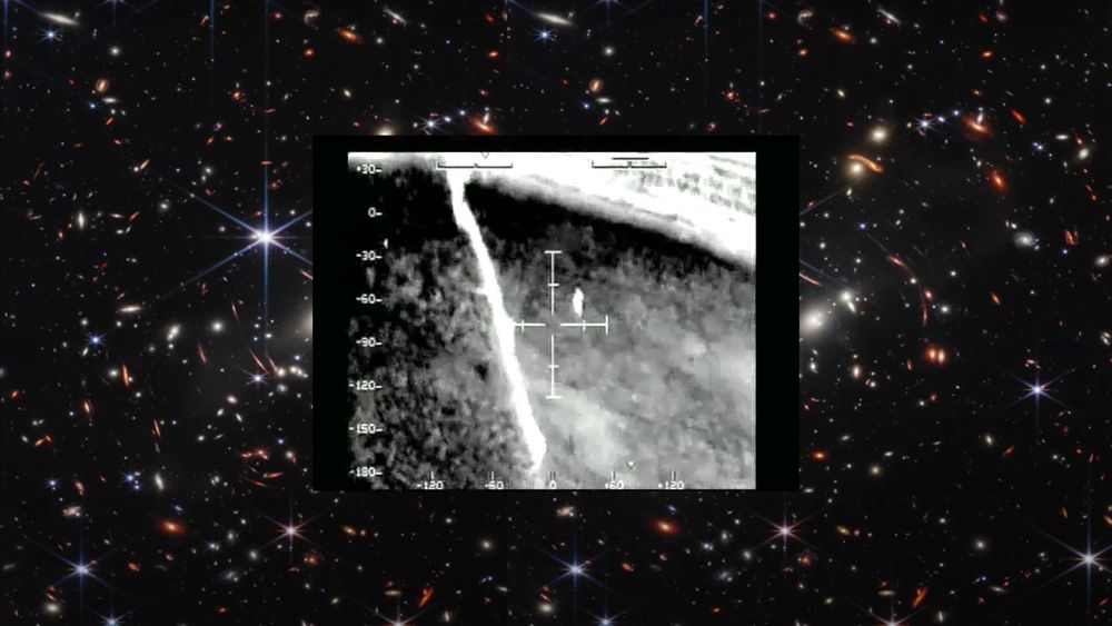A square image is imposed over a background of stars in space. The square image is a capture of a viewfinder which showcases levels of measurements.
